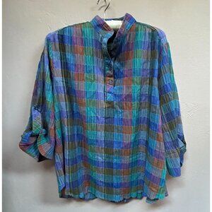 Styled by Tomorrow's Dream Vintage 80s Womens Plaid Textured Puff Sleeve Blouse